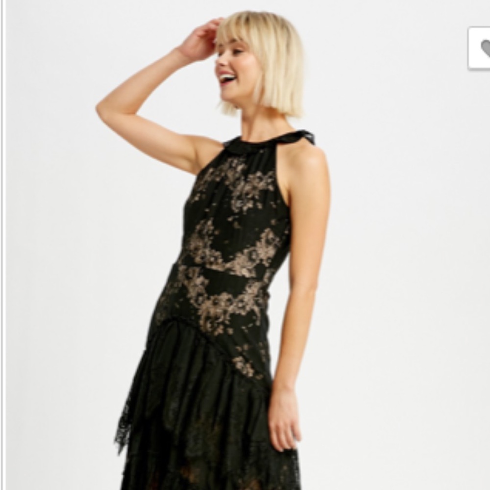 Listicle Layered Black Dress in Black and Cream